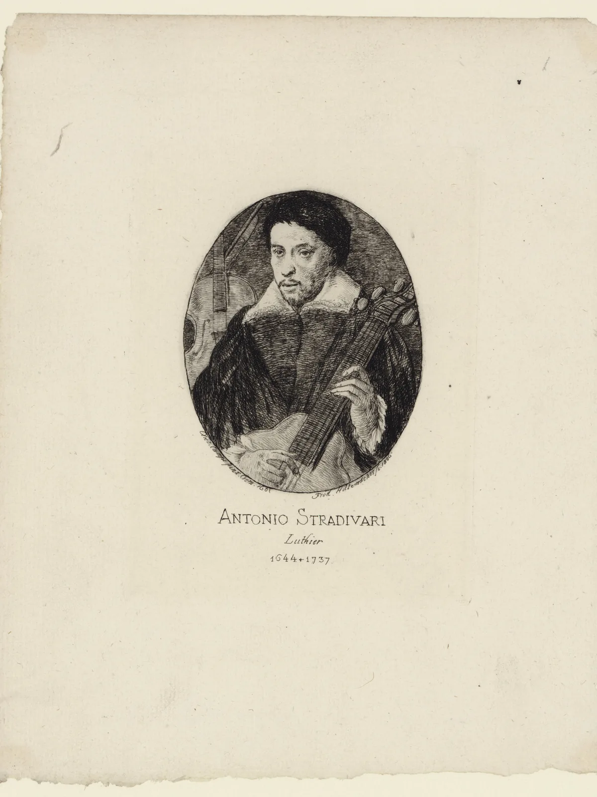 A historical engraved portrait of Antonio Stradivari (after Ant. Campi, 1681)